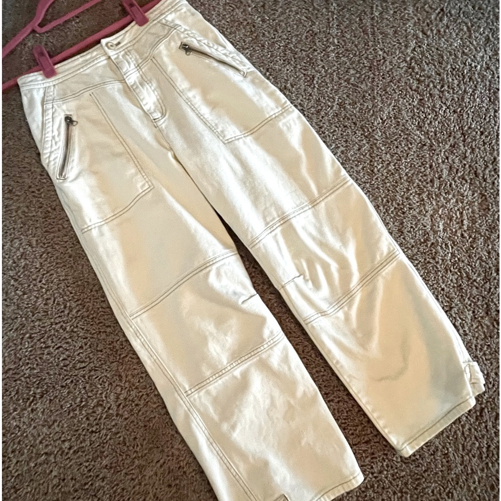 FREE PEOPLE Ivory 100% Cotton Relaxed Fit Straight Leg Pants. Size 8